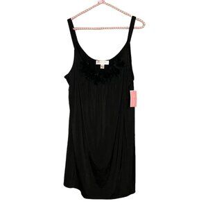 New‎ Oscar De La Renta Large Black Flower Neckline Stretch Knit Jersey Nightgown